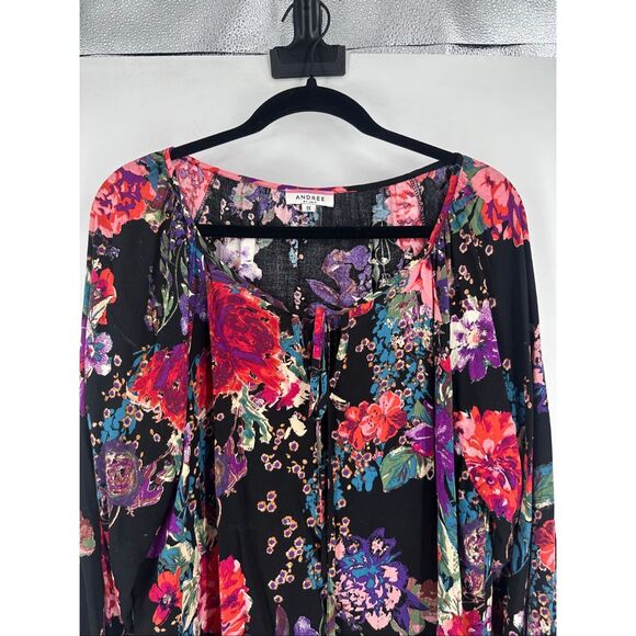 Andree by Unit Dark Romantic Floral Peasant Blouse Size1X Plus Long Sleeve Flowy - Picture 6 of 11